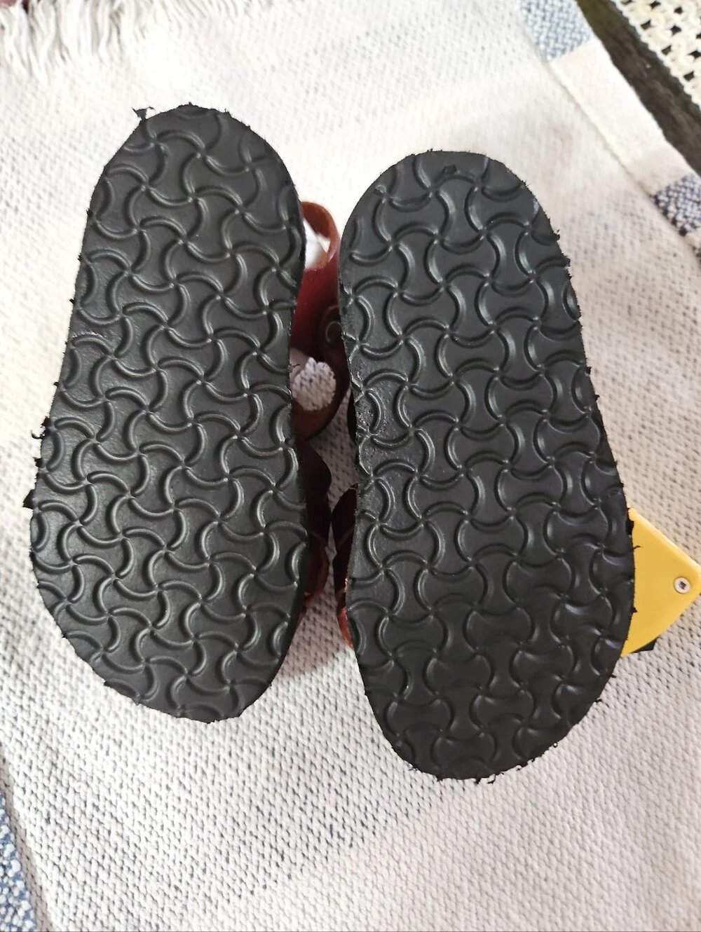 Kids Brown Woven Leather Sandals with Adjustable Ankle Strap